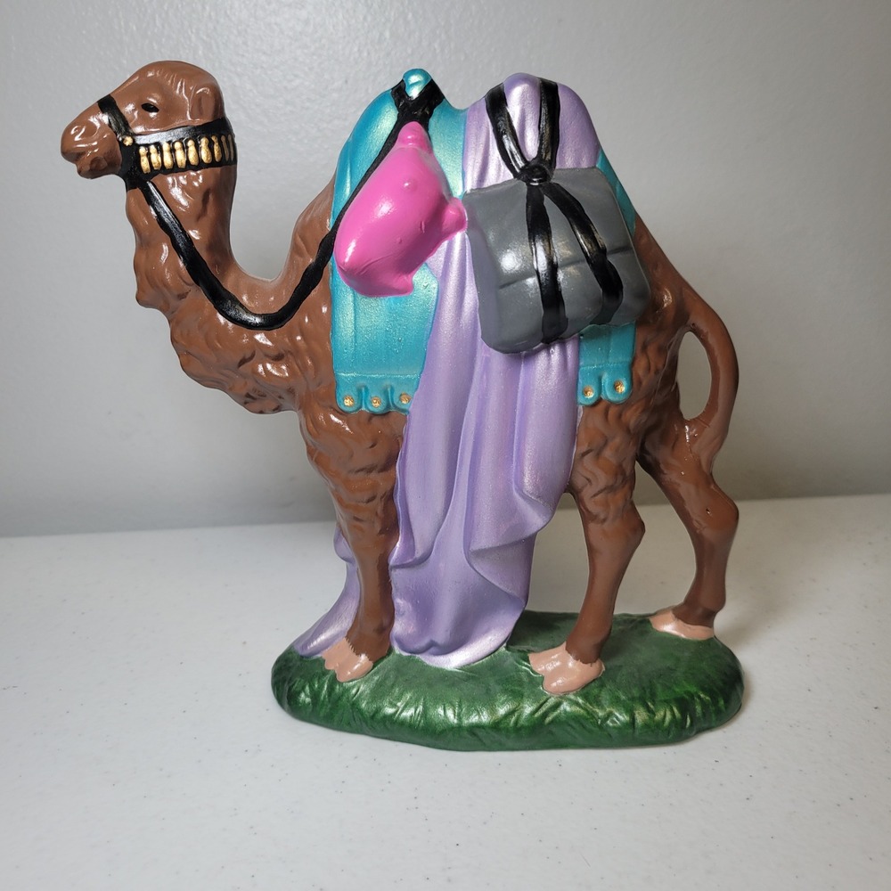 Atlantic Mold Nativity Camel Ceramic Vintage Standing Figurine Brown Teal Purple